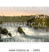 Historical Photochrom of Rhine Falls and Laufen Castle in Switzerland by Al