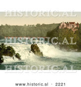 Historical Photochrom of Rhine Falls and Laufen Castle, Switzerland by Al