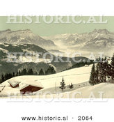 Historical Photochrom of Rhone Valley in Winter, Switzerland by Al