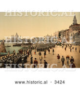 Historical Photochrom of Riva Degli Schiavoni, Venice, Italy by Al