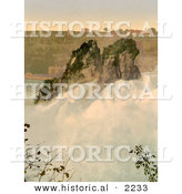 Historical Photochrom of Rocks in the Center of Rhine Falls by Al