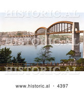 Historical Photochrom of Royal Albert Brunel Saltash Bridge Spanning the River Tamar in Plymouth, Devon, UK by Al