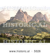 Historical Photochrom of Seis with the Schlern, Tyrol, Austria by Al