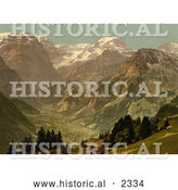 Historical Photochrom of Selbsanft, Piz Urlu, and Todi Mountains, Glarus, Switzer by Al