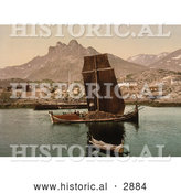Historical Photochrom of Ships and a Town, Nordlandsbaad, Nordland, Norway by Al
