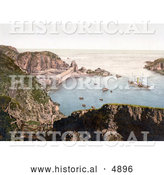 Historical Photochrom of Ships down Below in the Creux Harbor in Sark, Channel Islands, England by Al