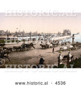 Historical Photochrom of Ships in the Harbour and Carriages at the Pier in Lowestoft Suffolk East Anglia England United Kingdom by Al