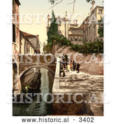 Historical Photochrom of St. Christopher Canal, Venice, Italy by Al