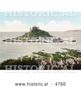 Historical Photochrom of St. Michael’s Mount Castle on Mount’s Bay, Penzance, Penwith, Cornwall, England, United Kingdom by Al