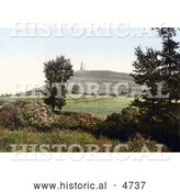 Historical Photochrom of St Michael’s Tower on the Glastonbury Tor in Somerset England by Al