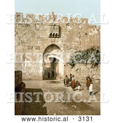 Historical Photochrom of St. Stephen’s Gate, Jerusalem by Al