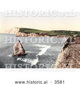 Historical Photochrom of Stag Rock in Freshwater Bay on the Isle of Wight England by Al