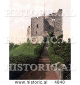 Historical Photochrom of Stairs and Hedges at the Keep of Arundel Castle, West Sussex, England by Al