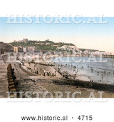Historical Photochrom of the Beach, Dover Castle, White Cliffs and Seafront Buildings in Dover, Kent, England by Al