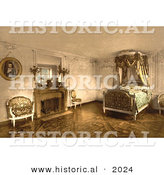 Historical Photochrom of the Bedroom of Marie Antoinette at Petit Trianon by Al