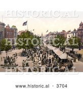 Historical Photochrom of the Busy Market on Market Day in Tannton England by Al