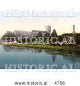 Historical Photochrom of the Christchurch Priory Church and the Ruins of the Keep, Dorset, England by Al