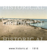 Historical Photochrom of the City of Tyre, Lebanon with People on the Beach by Al