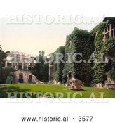 Historical Photochrom of the Courtyard of the Ivy Covered Ruins of Raglan Castle in Raglan Monmouthshire Wales England by Al
