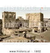Historical Photochrom of the David and Hippicus Towers in Jerusalem, Israel by Al