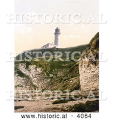 Historical Photochrom of the Flamborough Lighthouse over the North Sea in East Riding of Yorkshire England United Kingdom by Al