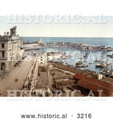 Historical Photochrom of the Harbor of Algiers, Algeria by Al