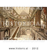 Historical Photochrom of the Interior of Herrenchiemsee Castle, Neues Schloss by Al