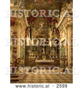 Historical Photochrom of the Interior of Pilgrams’ Church in Switzerland by Al