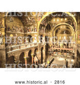 Historical Photochrom of the Interior of St Marks, Venice by Al