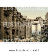 Historical Photochrom of the Interior of the Temple of Jupiter in Baalbek by Al