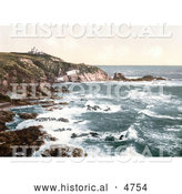 Historical Photochrom of the Lizard Lighthouse at Lizard Point, Cornwall England by Al