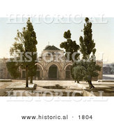 Historical Photochrom of the Mosque of El-Aksa, Jerusalem by Al