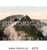 Historical Photochrom of the Narrow Unpaved Road of the Coupee Isthmus in Sark, Channel Islands, England by Al