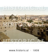 Historical Photochrom of the Pool of the Patriarchs Bath, Pool of Hezekiah, Jerusalem by Al