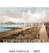 Historical Photochrom of the Promenade, Beach and the Brighton Marine Palace and Pier at Brighton, England by Al