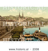 Historical Photochrom of the Quay in Lucerne, Switzerland by Al