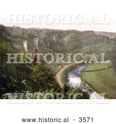 Historical Photochrom of the Railroad Along the River Wye in Symonds Yat in the Forest of Dean England by Al