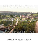 Historical Photochrom of the Railway Station and Rothern Bridge on the River Torridge in Torrington, Devon, England, United Kingdom by Al