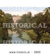 Historical Photochrom of the River Avon Along Warwick Castle in Warwick Warwickshire West Midlands England UK by Al