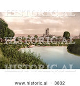 Historical Photochrom of the River Severn Flowing near the Gloucester Cathedral in Gloucester England United Kingdom by Al