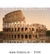 Historical Photochrom of the Roman Coliseum Exterior in Rome, Italy by Al