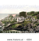 Historical Photochrom of the Ruins of Rufus Castle on the Coast over Church Ope Cove, Isle of Portland, Dorset, England by Al