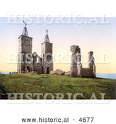 Historical Photochrom of the Ruins of the 14th Century Reculver Church near Herne Bay North Kent England by Al