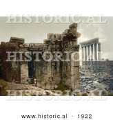 Historical Photochrom of the Temple of Jupiter and Temple of Bacchus, Baalbek, Lebanon by Al