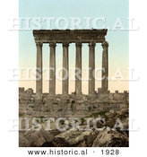 Historical Photochrom of the Temple of Jupiter Columns in Baalbek by Al