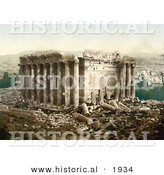 Historical Photochrom of the Temple of Jupiter Exterior, Lebanon by Al