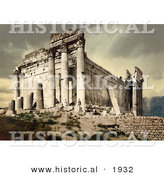 Historical Photochrom of the Temple of Jupiter Under a Stormy Sky, Lebanon by Al