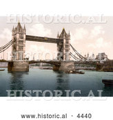 Historical Photochrom of the Tower Bridge over the River Thames in London, England by Al