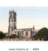 Historical Photochrom of the Tower of St Johns Church in Glastonbury Somerset England by Al