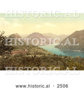 Historical Photochrom of the Village of Monte Bre on Lake Lugano, Switzerland by Al
